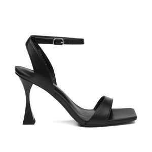 Women's Black Square Toe Low Sexy Stiletto Heels Open Toe Ankle Strap Sandals